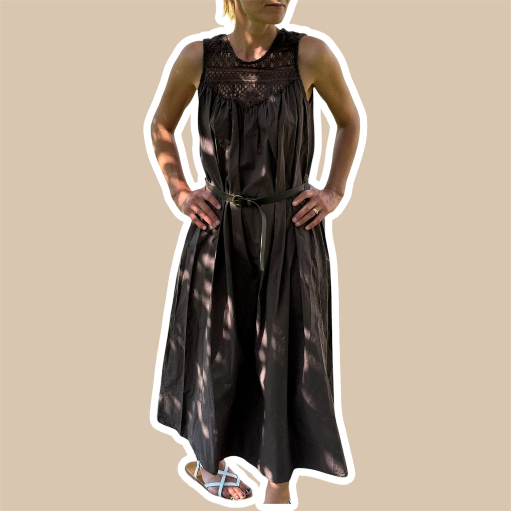 Abito donna smanicato pizzo macramé