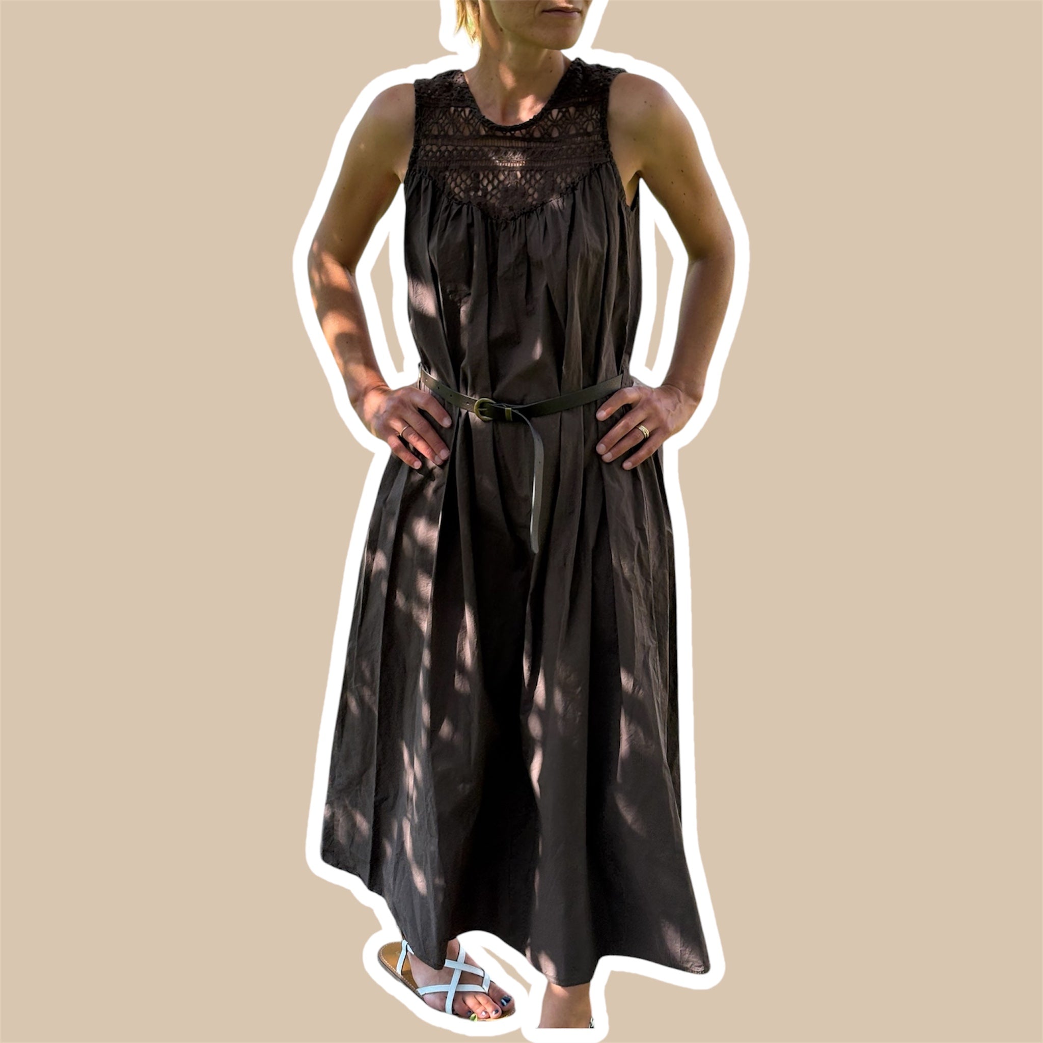 Abito donna smanicato pizzo macramé