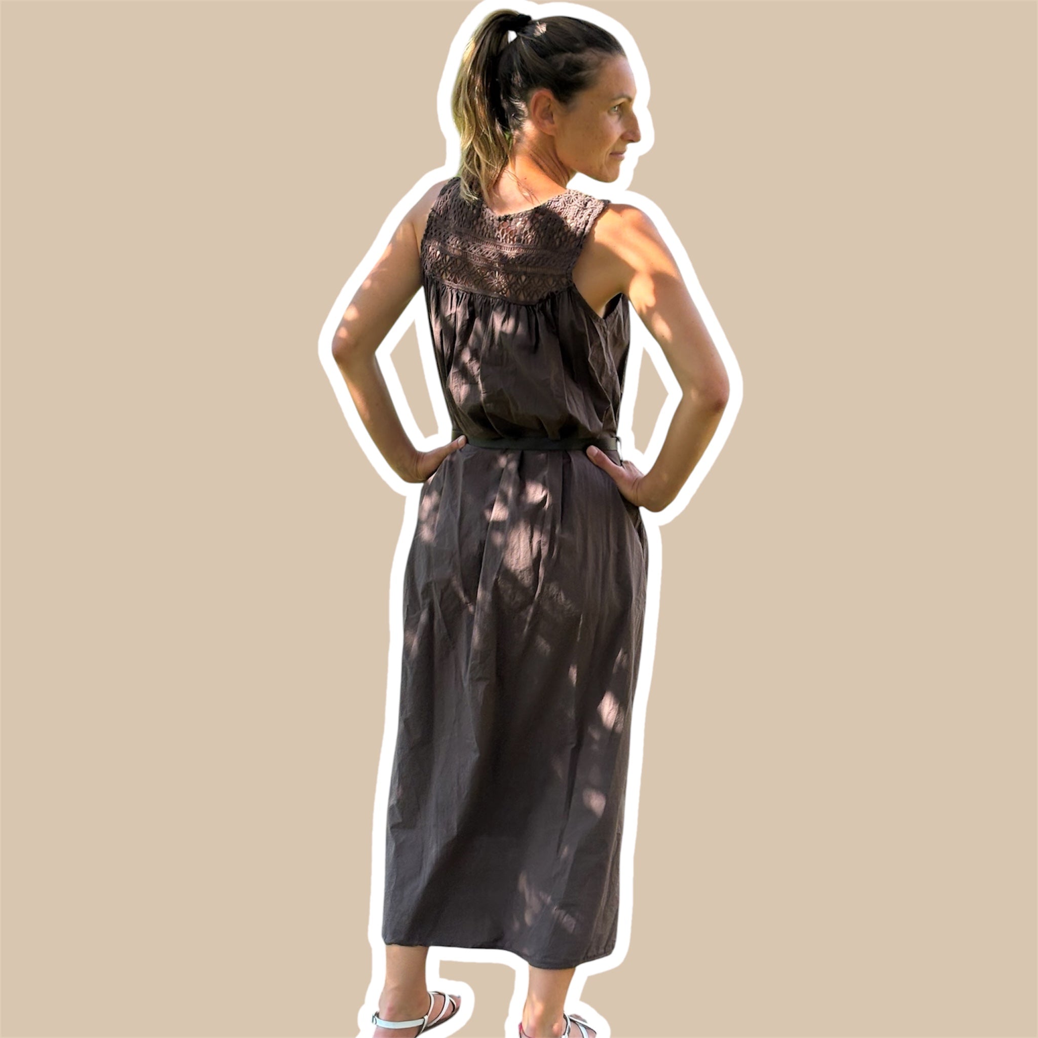 Abito donna smanicato pizzo macramé