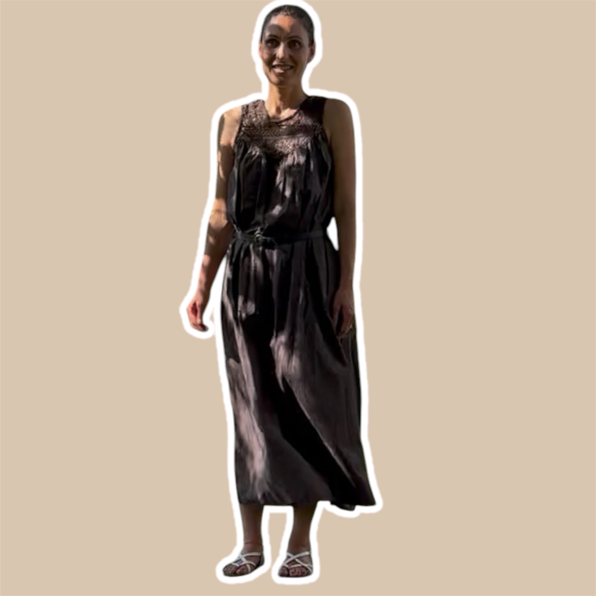 Abito donna smanicato pizzo macramé