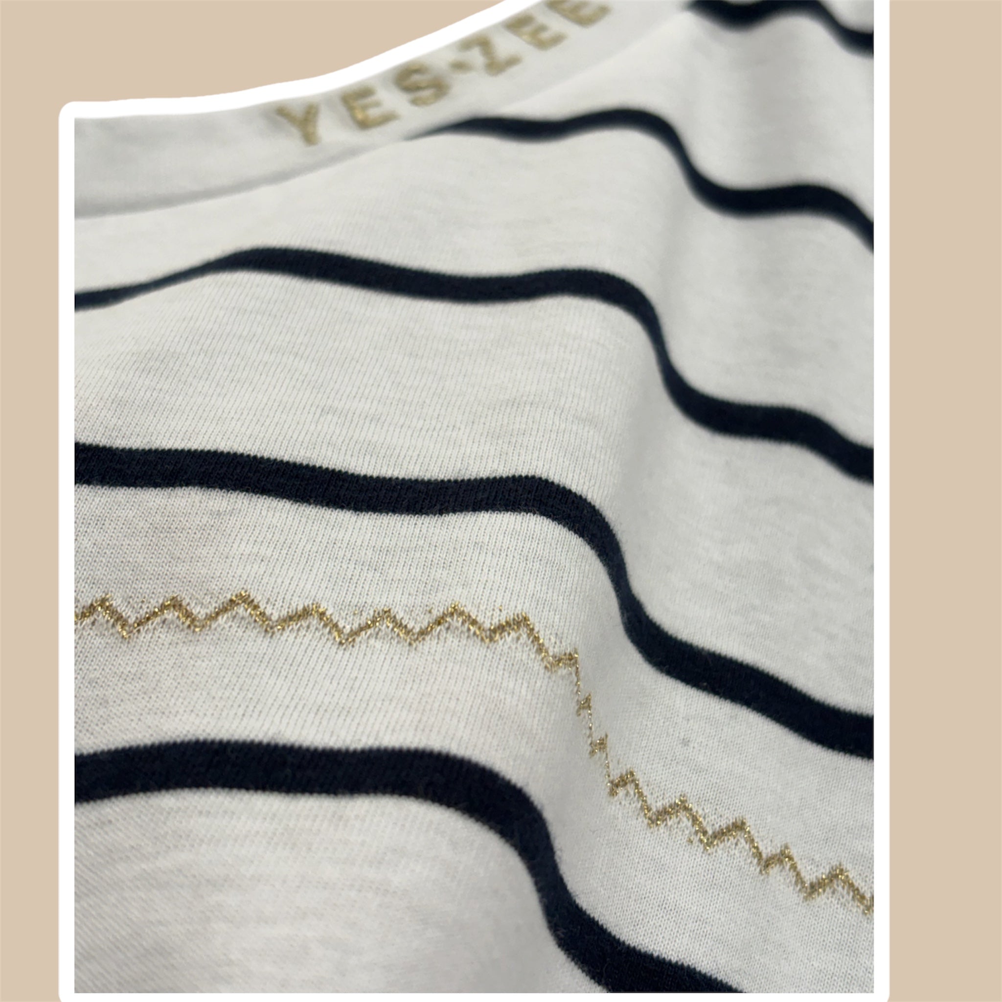 T-shirt donna ricamo e righe YES ZEE