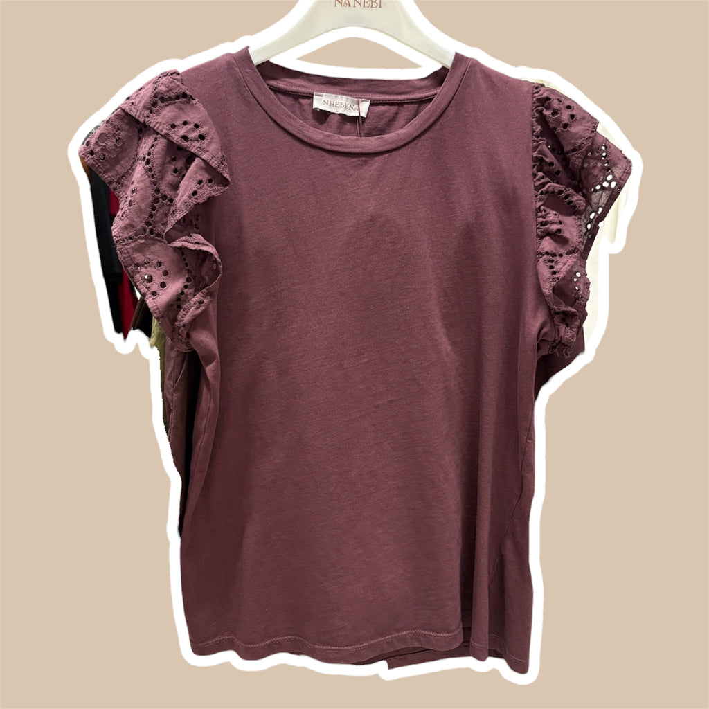 T-shirt donna aletta pizzo San gallo NHEBYNÁ