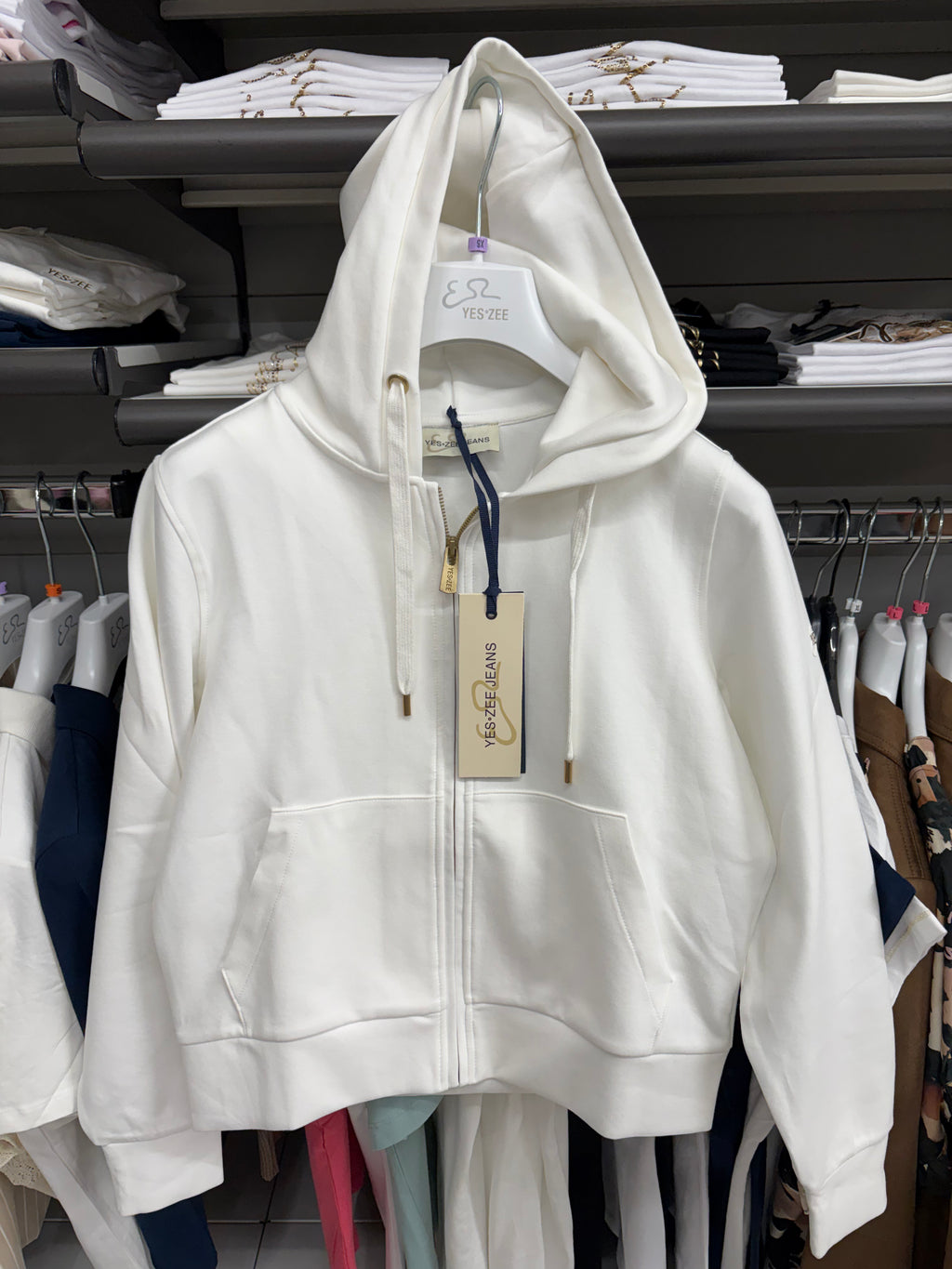 Felpa donna zip intera con cappuccio logo spalla YES ZEE