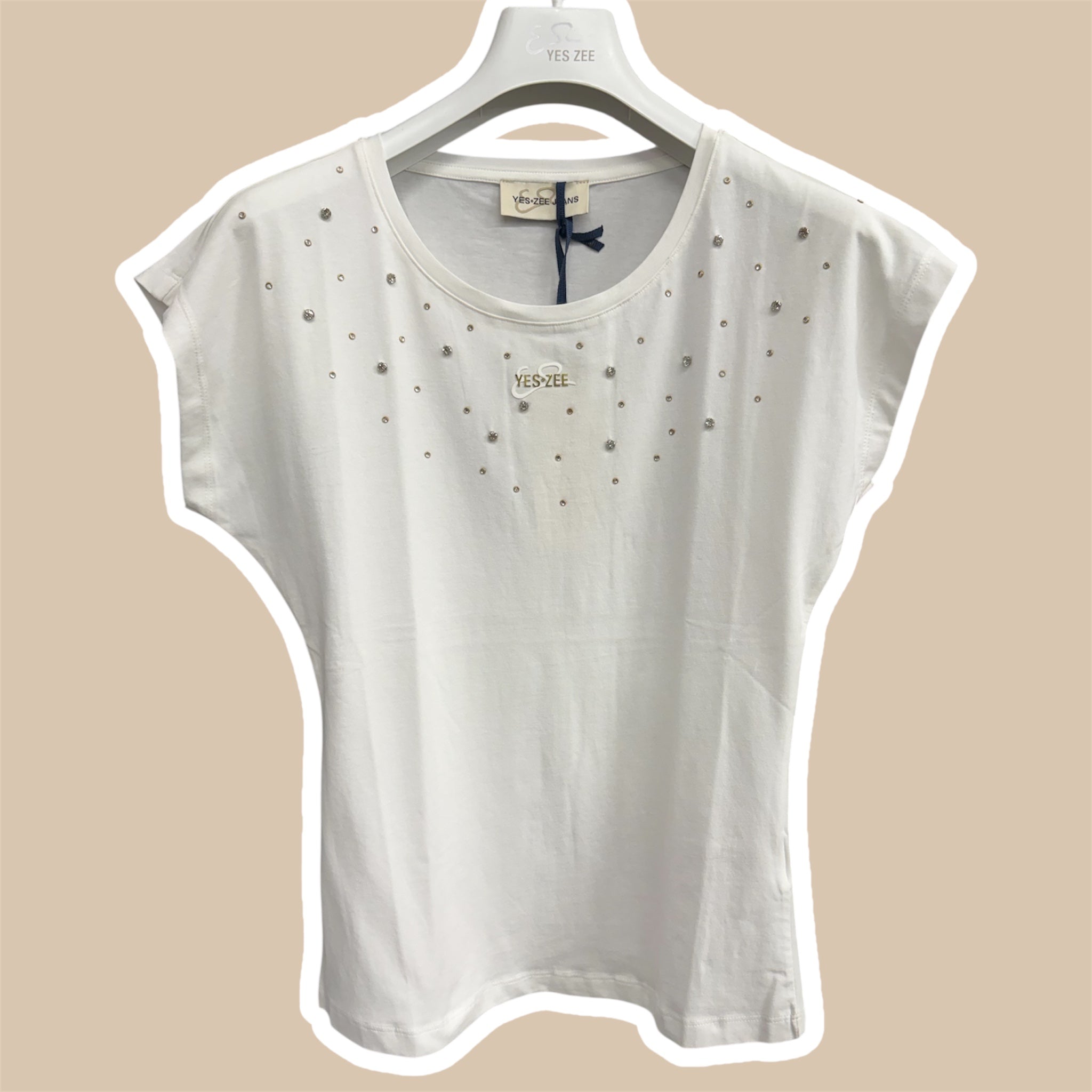 T-shirt donna smanicato strass YES ZEE