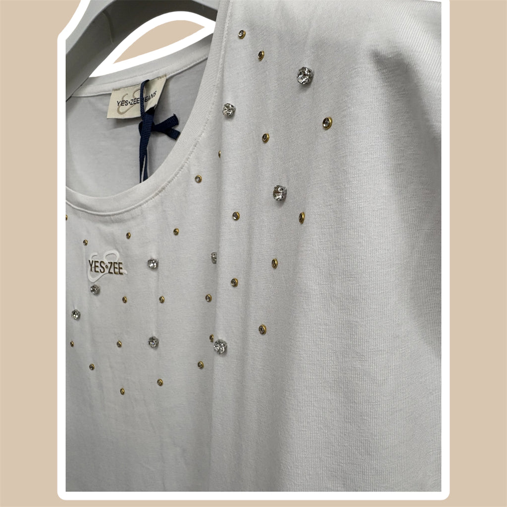 T-shirt donna smanicato strass YES ZEE
