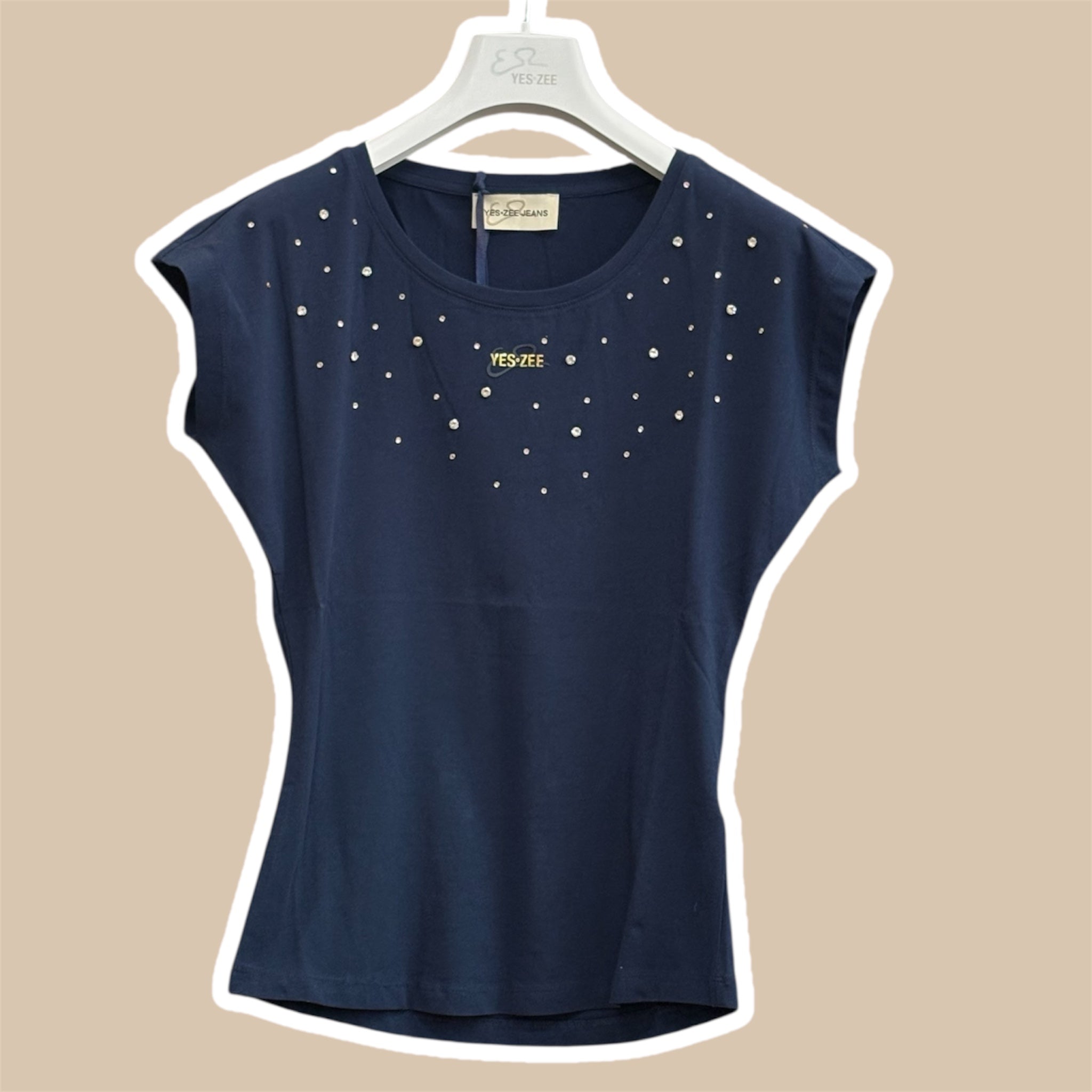 T-shirt donna smanicato strass YES ZEE